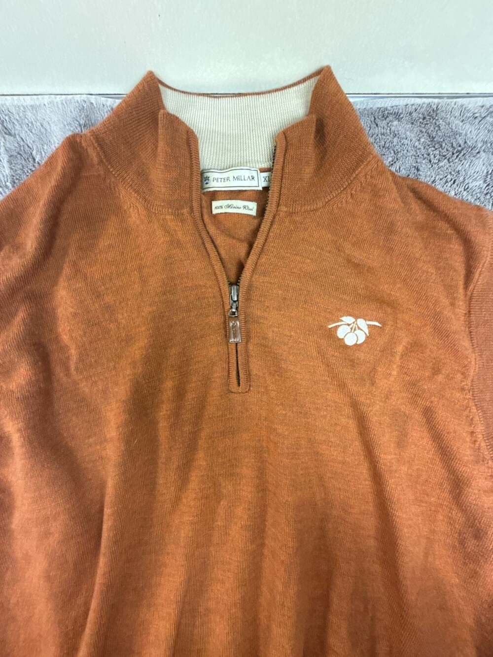 Peter Millar 100% Merino Wool Quarter Zip Pullover Sweater Orange Size XL